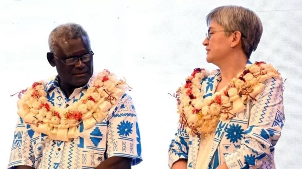 Manasseh Sogavare with Australian Foreign Minister Penny Wong. Relations between the Solomon Islands and Australia have soured in recent months