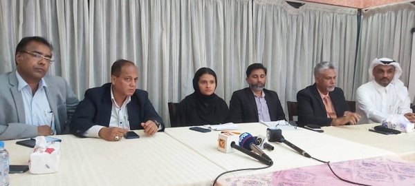 Akbar Travels and Tourism Company officials addressing a press conference in Jeddah 