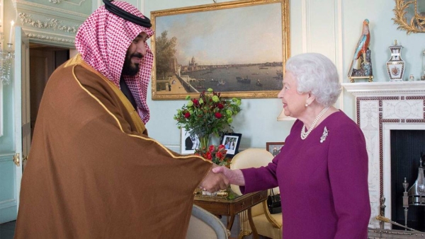 Crown Prince Mohammed Bin Salman meets Britain's Queen Elizabeth II at Buckingham Palace in London in 2018.