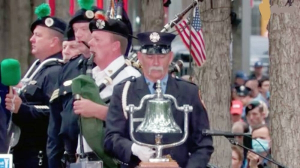 Firefighters at the commemoration ceremony of the Sept. 11, 2001 terror attacks.