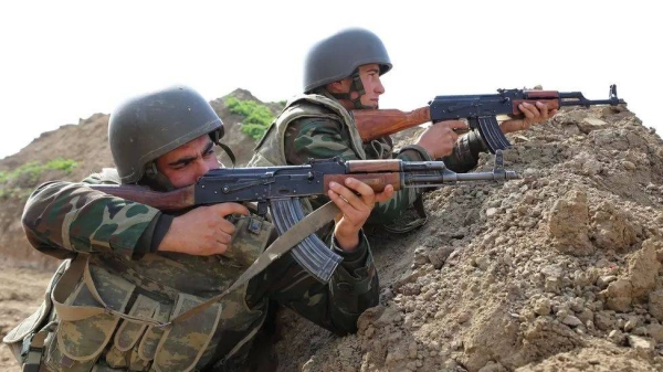 File photo of Azerbaijan soldiers in position in the Tartar region in 2016