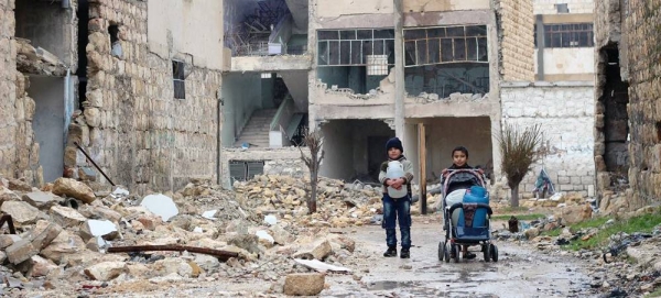 In east Aleppo in Syria, two boys collect water for their family. (file) — courtesy UNICEF/Khuder Al-Issa