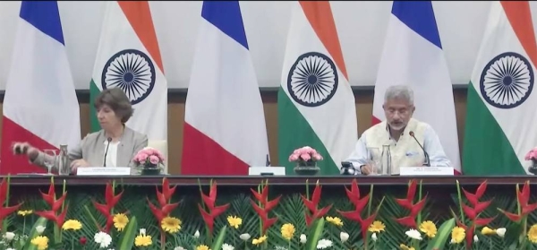 India’s External Affairs Minister S. Jaishankar,right, and  French Foreign Minister Catherine Colonna address a press conference in New Delhi on Wednesday.