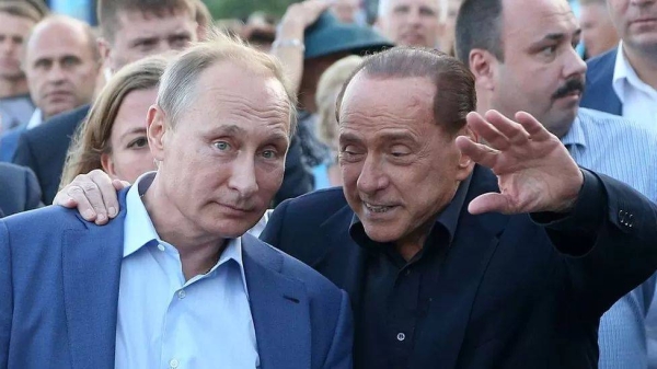 Berlusconi with Mr Putin during a controversial visit to the annexed-Crimean peninsula in 2015.