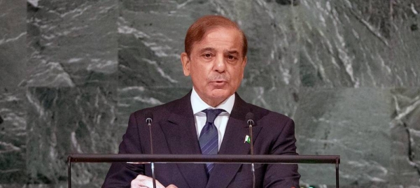 Prime Minister Muhammad Shehbaz Sharif of Pakistan addresses the general debate of the General Assembly’s seventy-seventh session. — courtesy UN Photo/Cia Pak