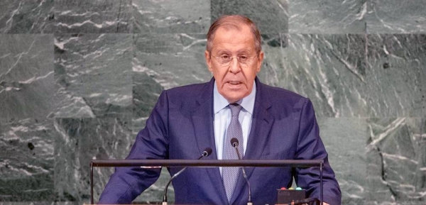 Foreign Minister Sergey V. Lavrov of the Russian Federation addresses the general debate of the General Assembly’s seventy-seventh session. — courtesy UN Photo/Cia Pak