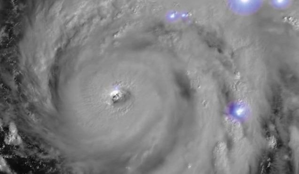 Lightning strikes surround the eye of Hurricane Ian.