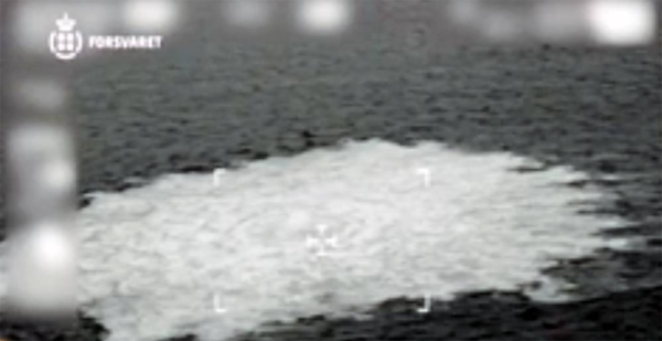 The gas leak from Nord Stream, seen near the island of Bornholm. — courtesy Forsvaret / Danish Defense.