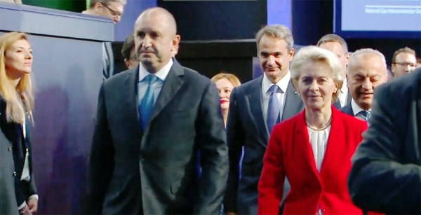 President of the European Commission Ursula von der Leyen speaks in Sofia, Bulgaria Saturday.
