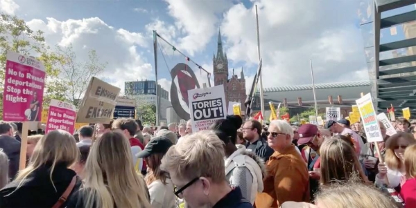 Britons protest against the new PM Liz Truss and Tories policies.