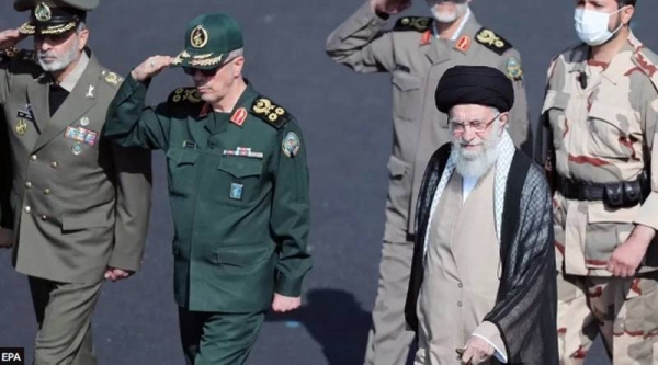 Ayatollah Ali Khamenei (2nd right) walks alongside police and armed forces commanders at a cadet graduation ceremony in Tehran, Iran, on Monday. — courtesy photo