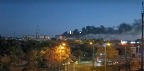 A Russian Su-34 fighter-bomber crashes into a building in Yeysk, Russia, Monday. — courtesy Meduza