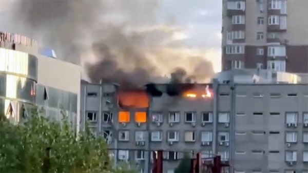 Smoke rises after Russian shelling in Kiev, Ukraine, Tuesday.