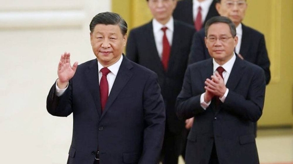 CCP General Secretary Xi Jinping leads out his new Politburo Standing Committee.