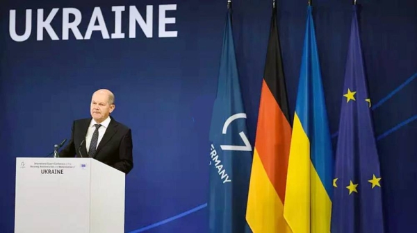 German Chancellor Olaf Scholz attends a conference during the International Expert Conference on the Recovery, Reconstruction and Modernization of Ukraine, in Berlin, Germany. — courtesy photo