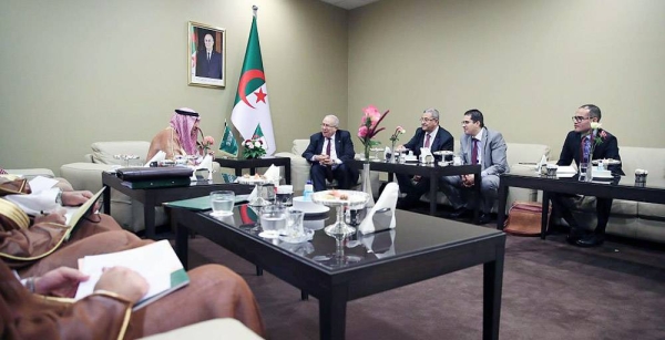 Deputy Foreign Minister Eng. Waleed Bin Abdulkarim Al-Khuraiji is received by Algerian Foreign Minister Ramtane Lamamra in Algiers on Saturday prior to the Arab Summit.