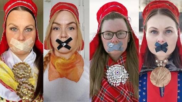 Montage of Sámi women protesting against lack of action on Finland’s Sámi Parliament Act, November 2022. — courtesy Emma Nuorgam / Various