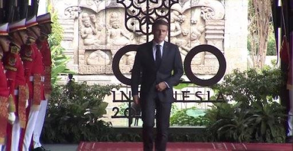 France’s President Emmanuel Macron arrives at the G20 Summit in Nusa Dua, Bali, Indonesia Tuesday.