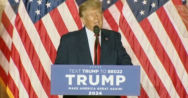 Donald Trump speaks at Mar-a-Lago in Palm Beach, Tuesday, where he announced that he will run again for US presidency in 2024. — courtesy photo