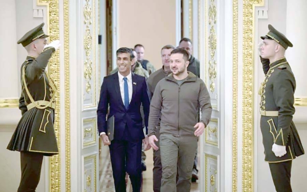 British Premier Rishi Sunak and Ukriane President Volodymyr Zelensky are saluted in Kyiv, Ukraine. — courtesy Ukrainian President’s Office