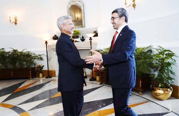 Indian External Affairs Minister S. Jaishankar meets with UAE Foreign Minister Sheikh Abdullah Bin Zayed Al-Nahyan in New Delhi on Tuesday.