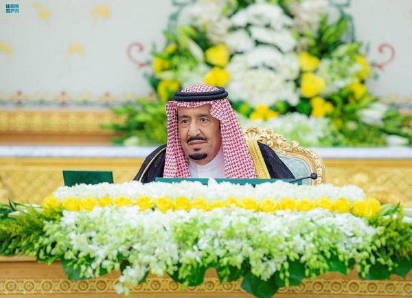 Custodian of the Two Holy Mosques King Salman chairs the Cabinet session at Al-Yamamah Palace in Riyadh on Tuesday.