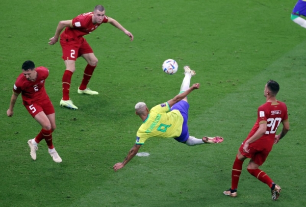 Richarlison scored a spectacular volley after controlling the ball in the area as Brazil doubled the gap in the 73rd minute. (@FIFAWorldCup) 