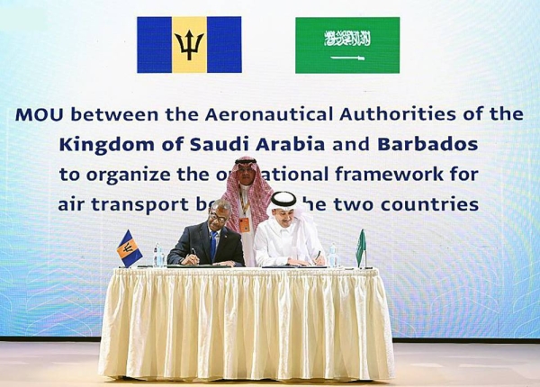 Minister of Transportation and Logistics Services Eng. Saleh Bin Nasser Al-Jasser, who is also Chairman of the Board of Directors of the General Authority of Civil Aviation (GACA), and Barbados's Minister of Tourism and Transport Ian Gooding-Edghill signed in Riyadh on Tuesday a memorandum of understanding.
