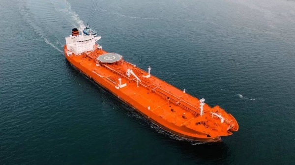 An oil tanker on the Solent sea in the UK