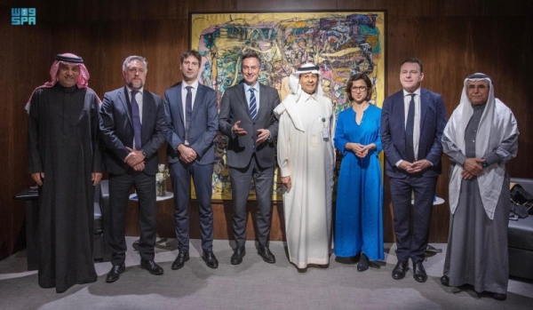 Minister of Energy Prince Abdulaziz bin Salman receives at his office in Riyadh on Monday the European Parliament delegation.