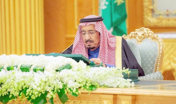 Custodian of the Two Holy Mosques King Salman chairs the Cabinet session on Tuesday afternoon at Al-Yamamah Palace in Riyadh.