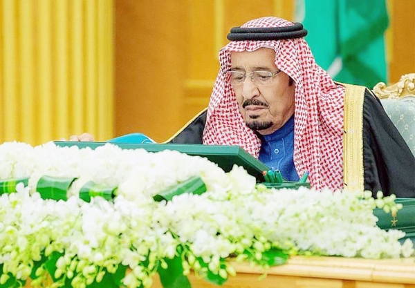 Custodian of the Two Holy Mosques King Salman chairs the Cabinet session on Tuesday afternoon at Al-Yamamah Palace in Riyadh.