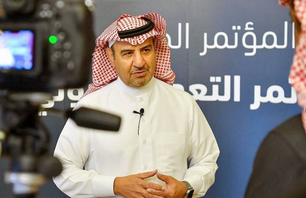 Deputy Minister of Industry and Mineral Resources for Mining Affairs Eng. Khalid Al-Mudaifer speaks at a press conference held Wednesday at the Saudi Press Agency Conference Centre in Riyadh.