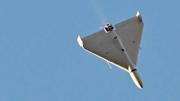 A drone flies over Kyiv during an attack on Oct. 17, 2022, amid the Russian invasion of Ukraine.