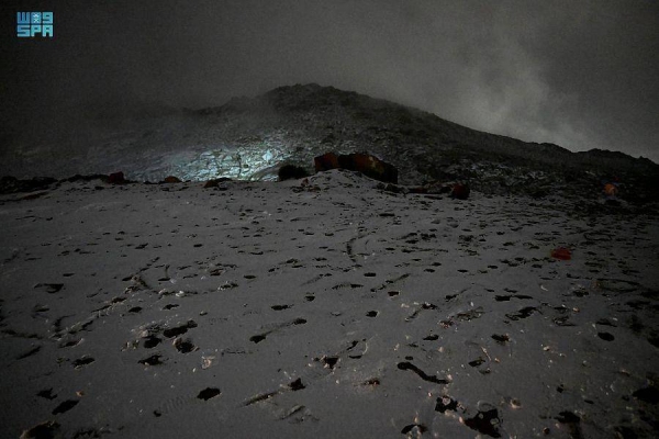 Tabuk's Jabal Al-Lawz has been covered in white for the third time this season as the region witnessed a fall in temperatures, which resulted in snowfall.