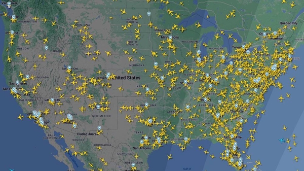 A map showing flights across the US.— courtesy Flightradar24
