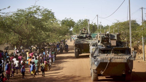 French soldiers patrol the village of Gorom Gorom in northern Burkina Faso in November 2019.
