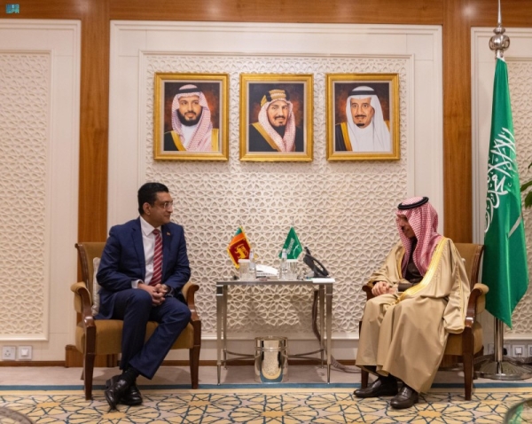 Minister of Foreign Affairs Prince Faisal bin Farhan receives his Sri Lankan counterpart Ali Sabry in 
Riyadh on Thursday.