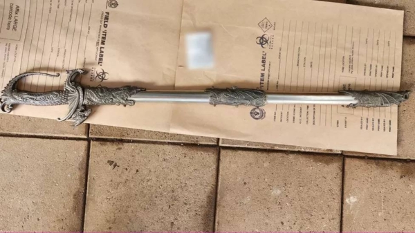 A sword seized by police during the crackdown