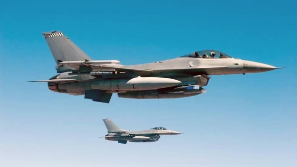Two F-16 fighter jets. Ukraine has long been pushing its allies to provide advanced fighter jets to defends its skies from Russian attacks. — courtesy Getty Images