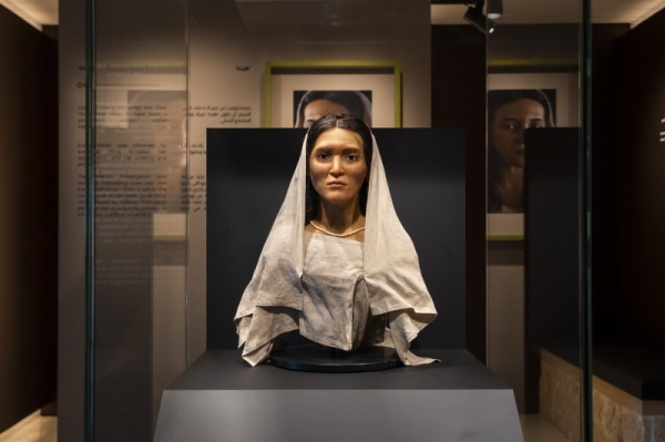 The reconstruction of Nabataean woman Hinat being displayed at the Hegra Welcome Centre in AlUla. (Supplied)