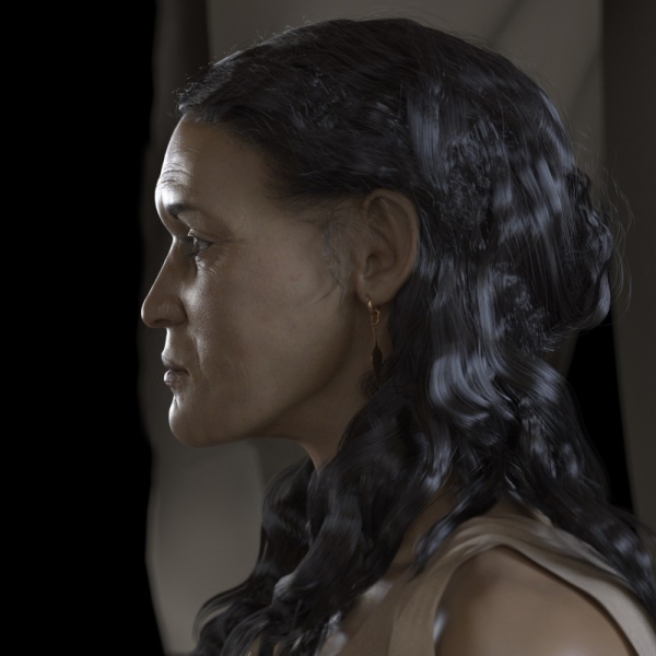 The reconstruction of Nabataean woman Hinat being displayed at the Hegra Welcome Centre in AlUla. (Supplied)