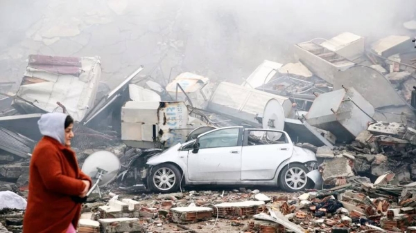 Rubble from buildings destroyed by earthquake near Gaziantep. — courtesy Getty Images