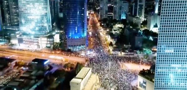 Israelis protest against plans by Prime Minister Benjamin Netanyahu’s new government to overhaul the judicial system, in Tel Aviv, Israel.
