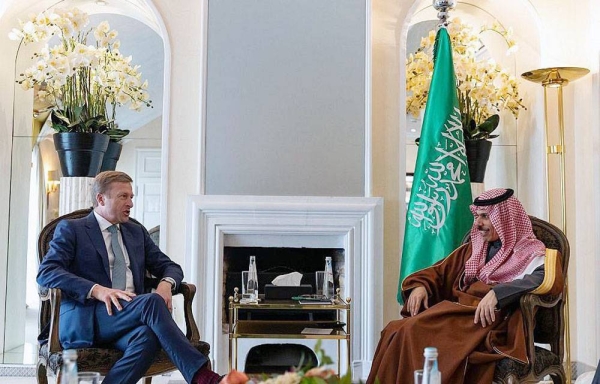 Minister of Foreign Affairs Prince Faisal Bin Farhan Bin Abdullah met Sunday with German Chancellery Foreign and Security Policy Advisor Jens Ploetner, on the sidelines of the Munich Security Conference in Germany.