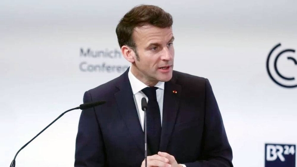 French President Emmanuel Macron speaking at the Munich security conference. — courtesy EPA