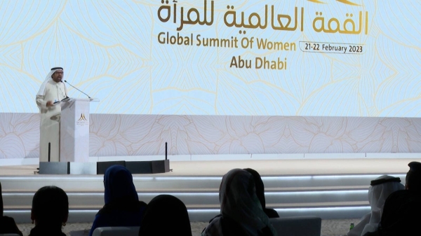 Sheikha Shamma bint Sultan bin Khalifa Al-Nahyan, president and CEO of UAE Independent Climate Change Accelerators, addressing the Global Summit of Women in Abu Dhabi.