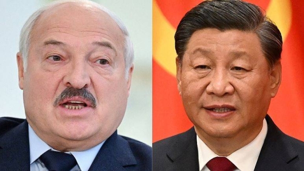 Composite image of Belarus President Lukashenko and Chinese leader Xi Jinping