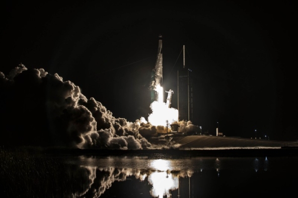 The Falcon 9 rocket was launched from Kennedy Space Center shortly after midnight. (Credit: @SpaceX)  