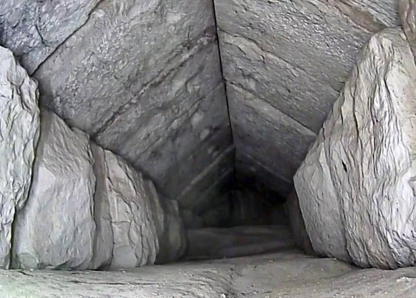 
Egyptian Ministry of Tourism and Antiquities handout photo showing the interior of a hidden corridor found above the main entrance of the Great Pyramid of Giza Thursday. — courtesy EPA